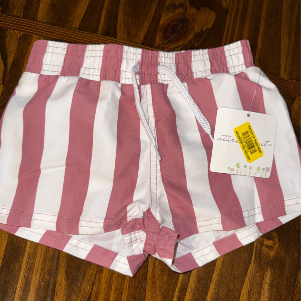 Toddler boy Pink and White Striped swim Shorts